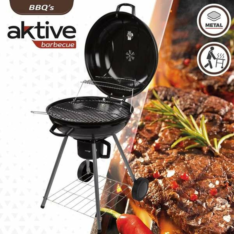 Aktive Barbecue a Carboni con Ruote Aktive Textilene 57 x 86 cm Nero