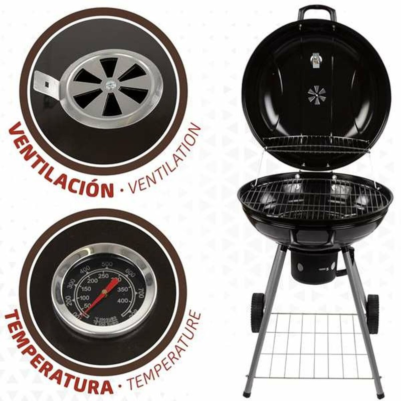 Aktive Barbecue a Carboni con Ruote Aktive Textilene 57 x 86 cm Nero