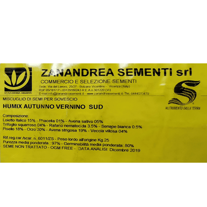 Zanandrea Sementi Miscuglio Sementi per Sovescio Vigneto Autunno Vernino 25Kg