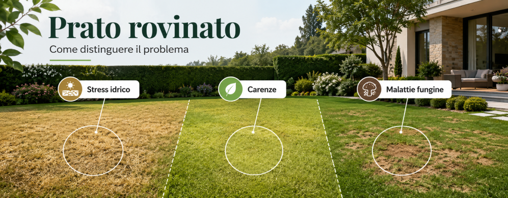 Prato rovinato: differenza tra stress idrico, carenze e malattie